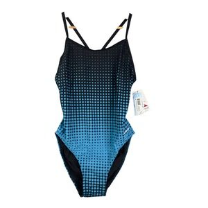 Sporti‎ Molecule Thin Strap One Piece Swimsuit Blue Black Size 40